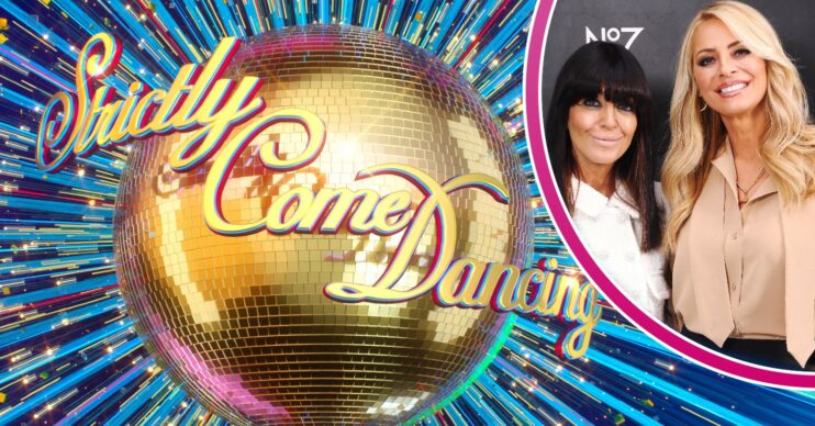 Strictly 2022 logo and Claudia Winkleman and Tess Daly smiling