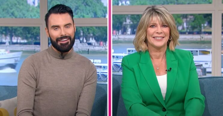 Side by side shots of Rylan Clark and Ruth Langsford on This Morning