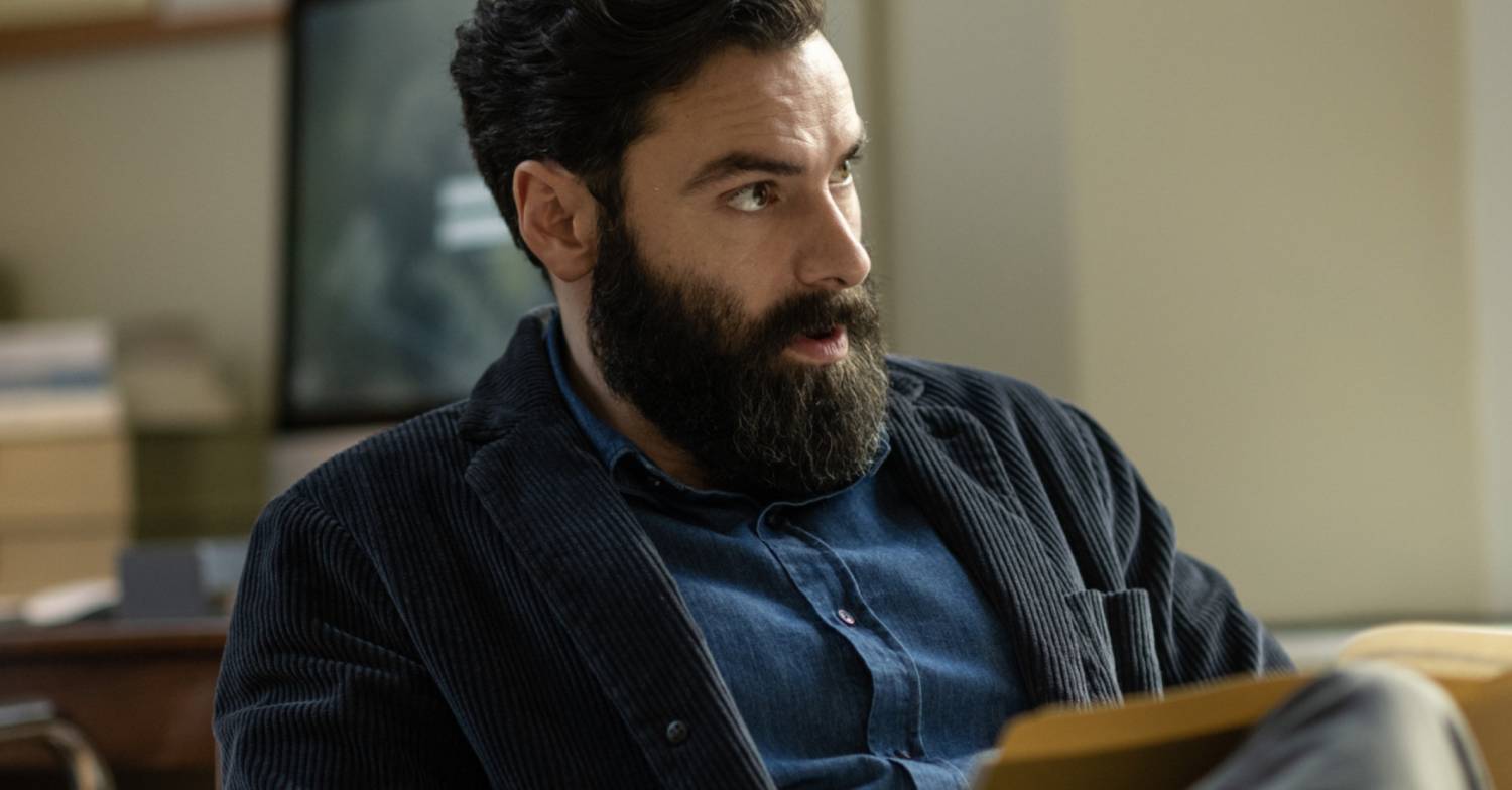 The Suspect star Aidan Turner looks concerned, in character