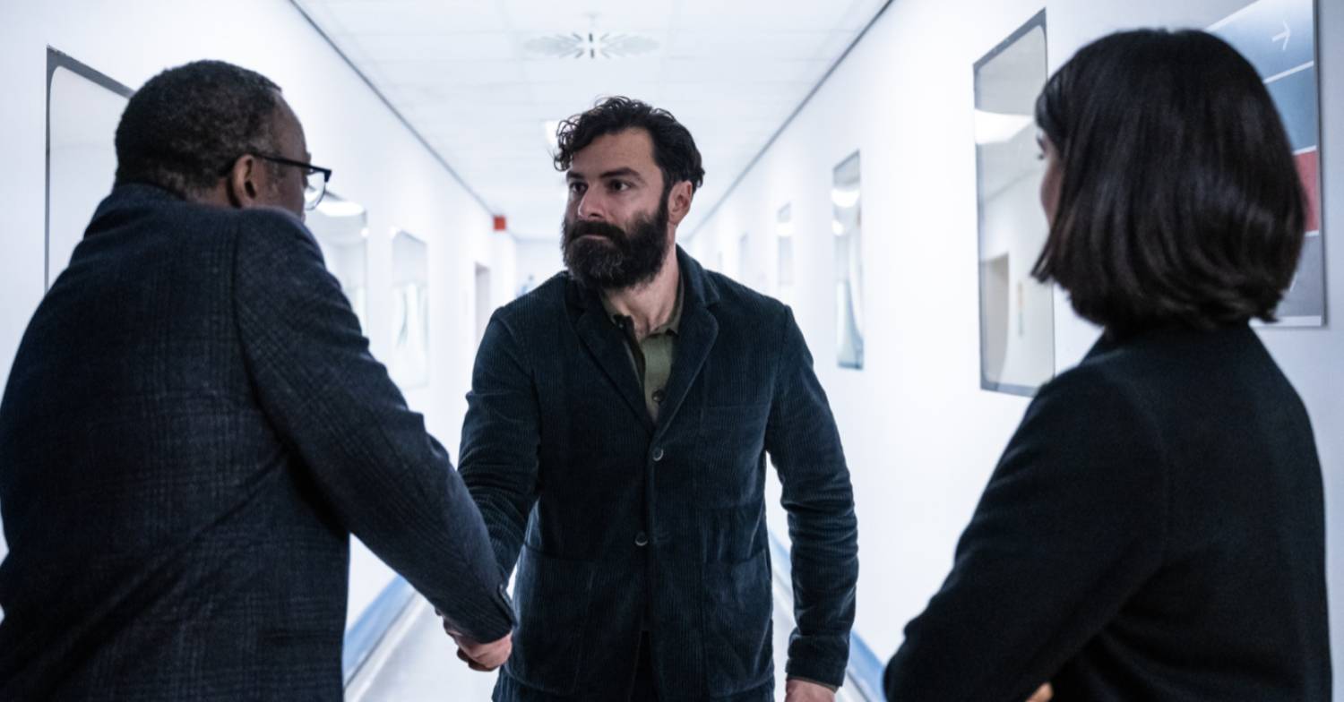 The Suspect stars in a scene, including Shaun Parkes, Aidan Turner and Anjli Mohindra