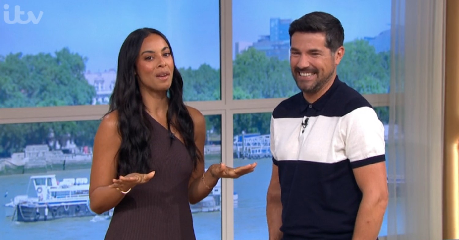 Rochelle Humes smiling and holding her hands out alongside Craig Doyle on This Morning today