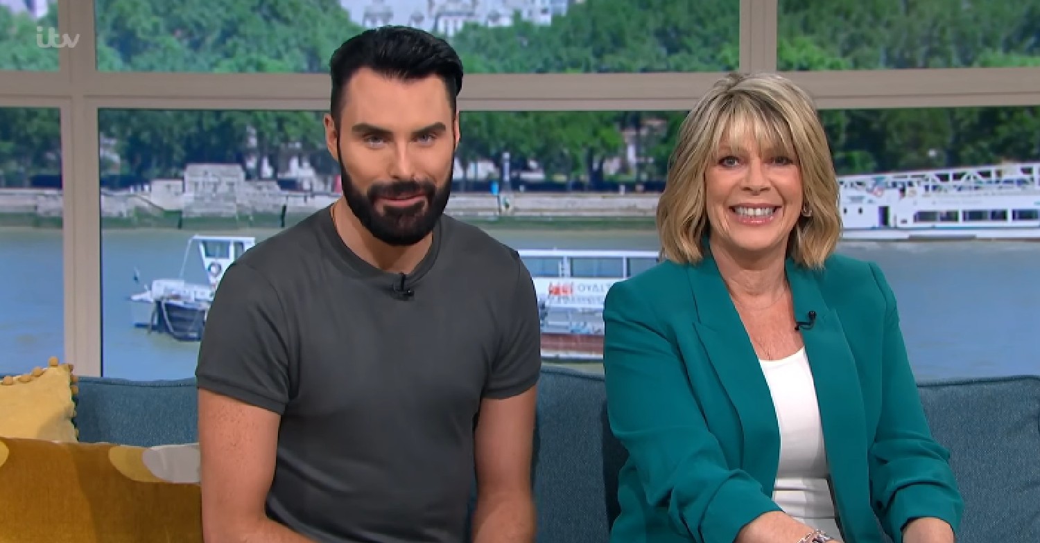 Rylan Clark smirking and Ruth Langsford smiling on This Morning today