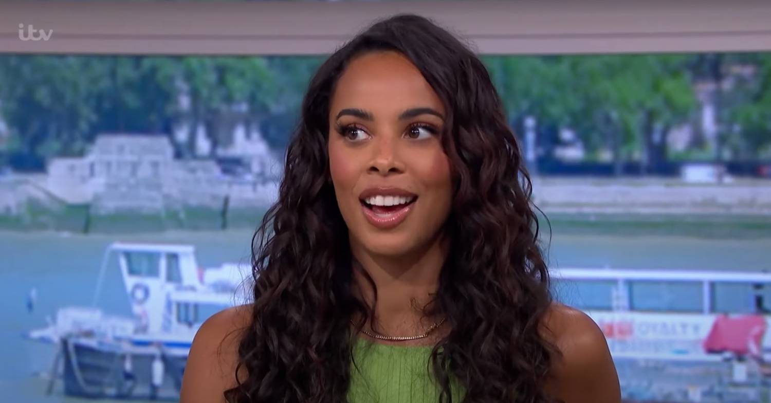 This Morning presenter Rochelle Humes looks to the side