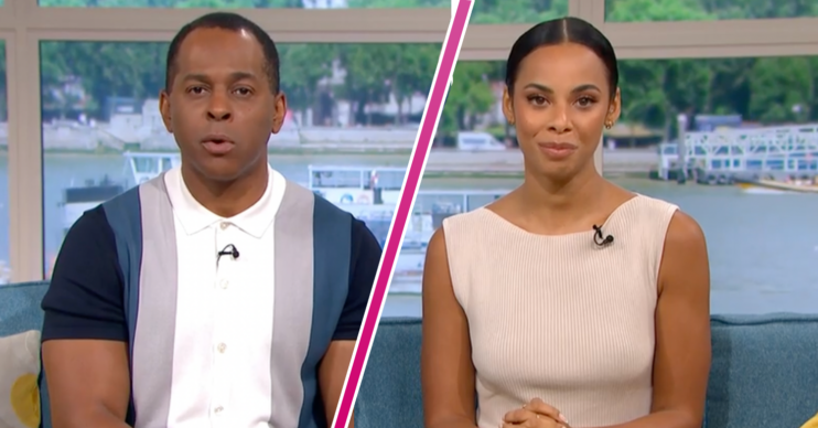 Andi Peters and Rochelle Humes looking at the camera on This Morning today