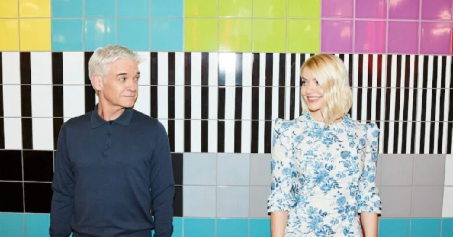 Phillip Schofield and Holly Willoughby on a colourful background