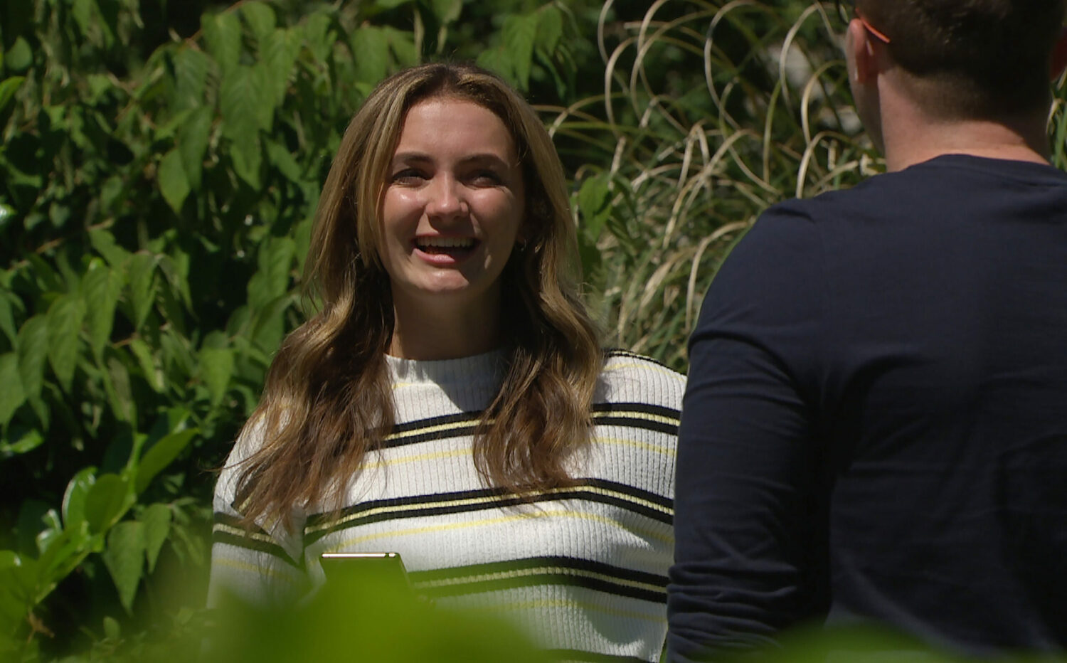 Gabby and Vinny laugh together Emmerdale