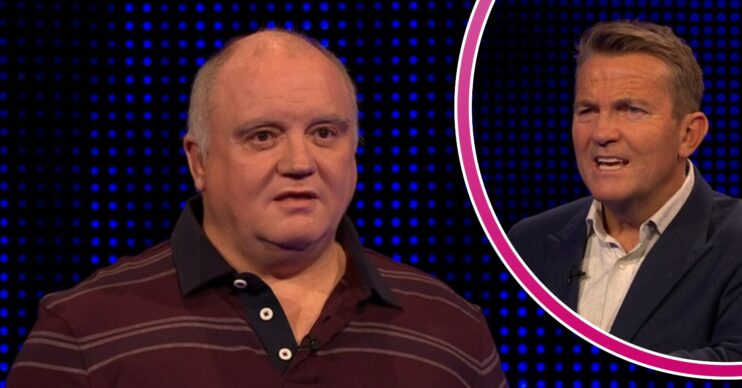 Tim, Bradley Walsh looking shocked on The Chase