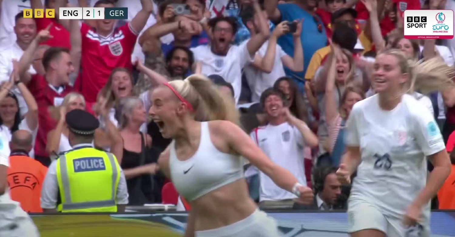 Chloe Kelly scoring for the Lionesses 