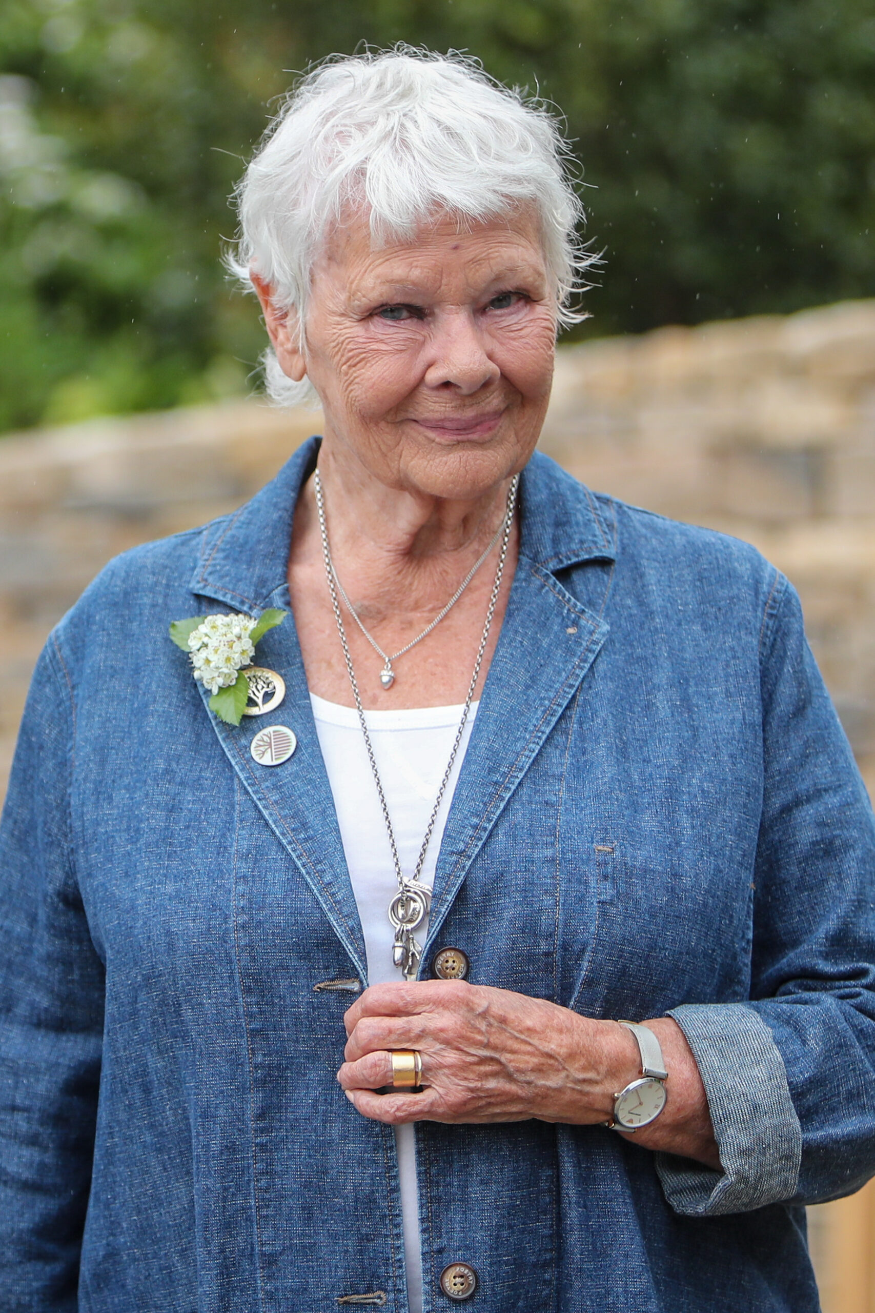 Judi Dench smiling at the Chelsea Flower Show