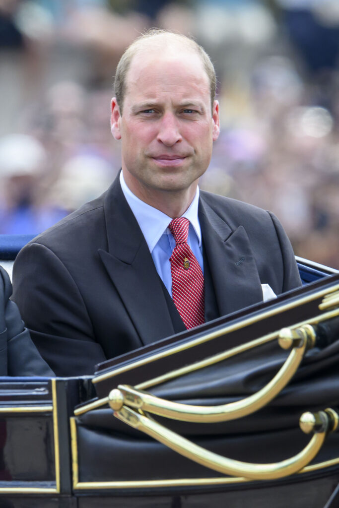 Prince William sits in a carriage wearing a suit