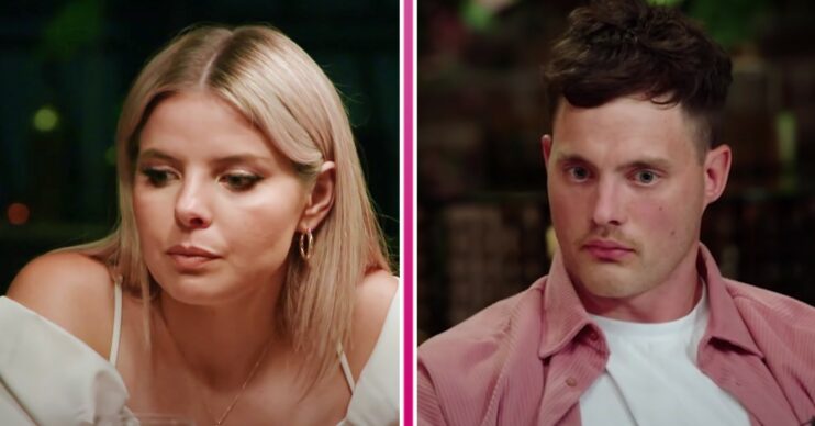 Olivia Frazer and Jackson Lonie look upset on Married At First Sight Australia