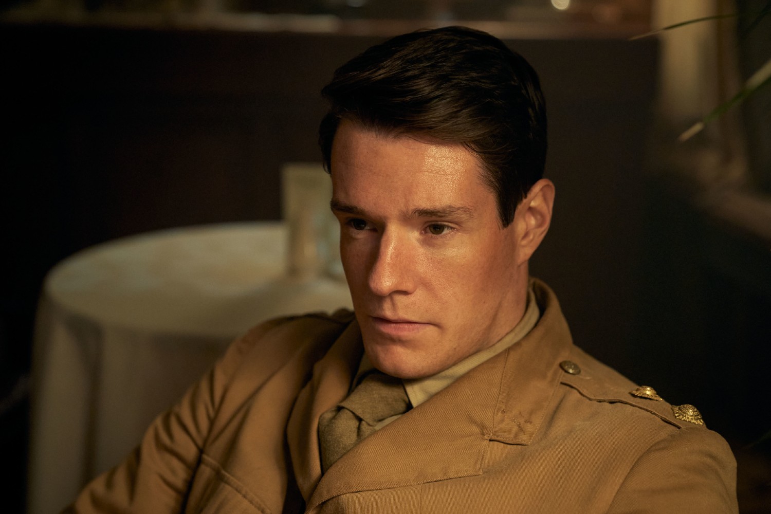 Connor Swindells brooding in uniform in SAS Rogue Heroes