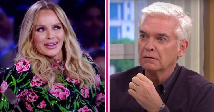 Amanda Holden looks amused, Phillip Schofield looks horrified