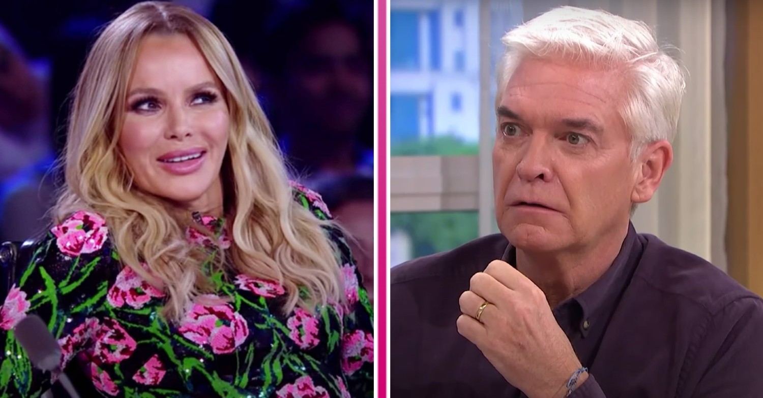 Amanda Holden looks amused, Phillip Schofield looks horrified