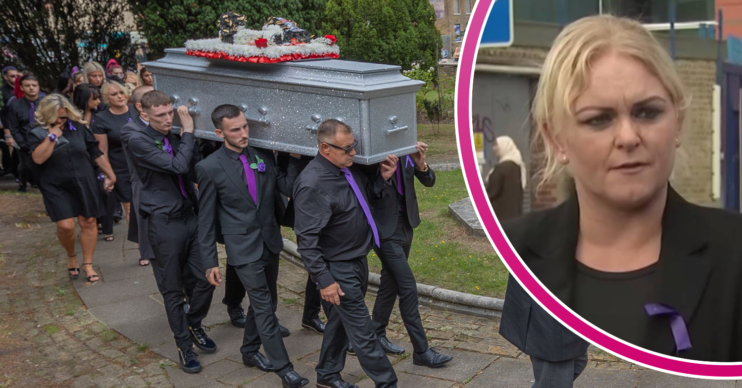 Archie Battersbee's coffin and his upset mum
