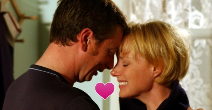 Martin and Sally in Coronation Street put their foreheads together
