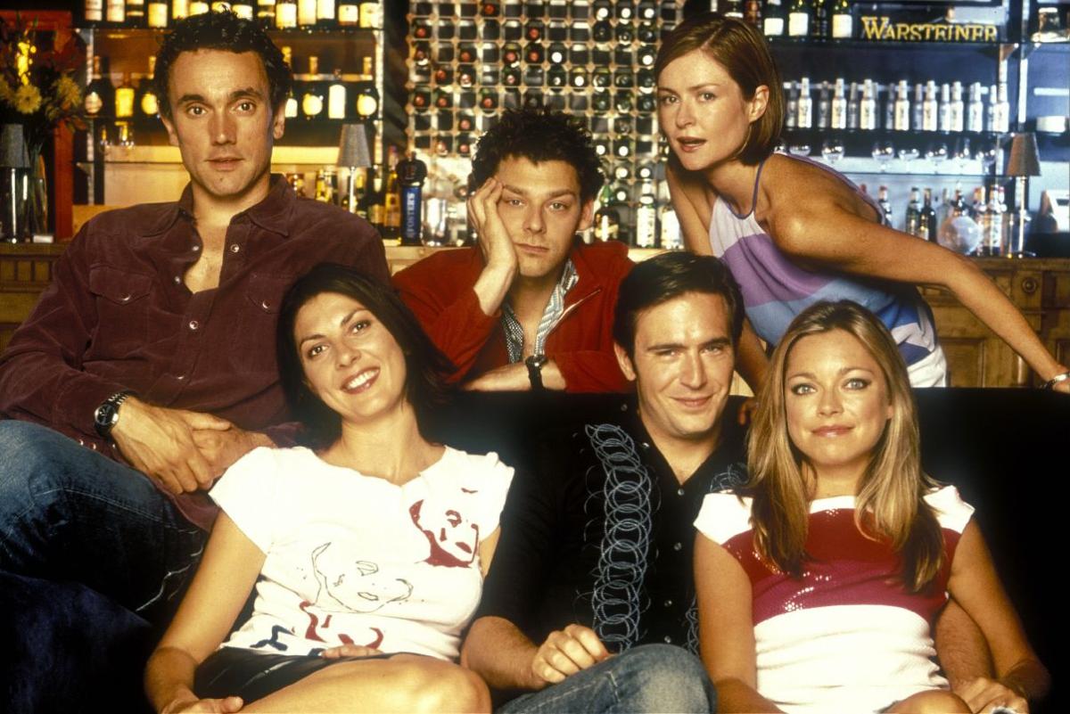 The cast of Steven Moffat show Coupling in a BBC promotional shoot