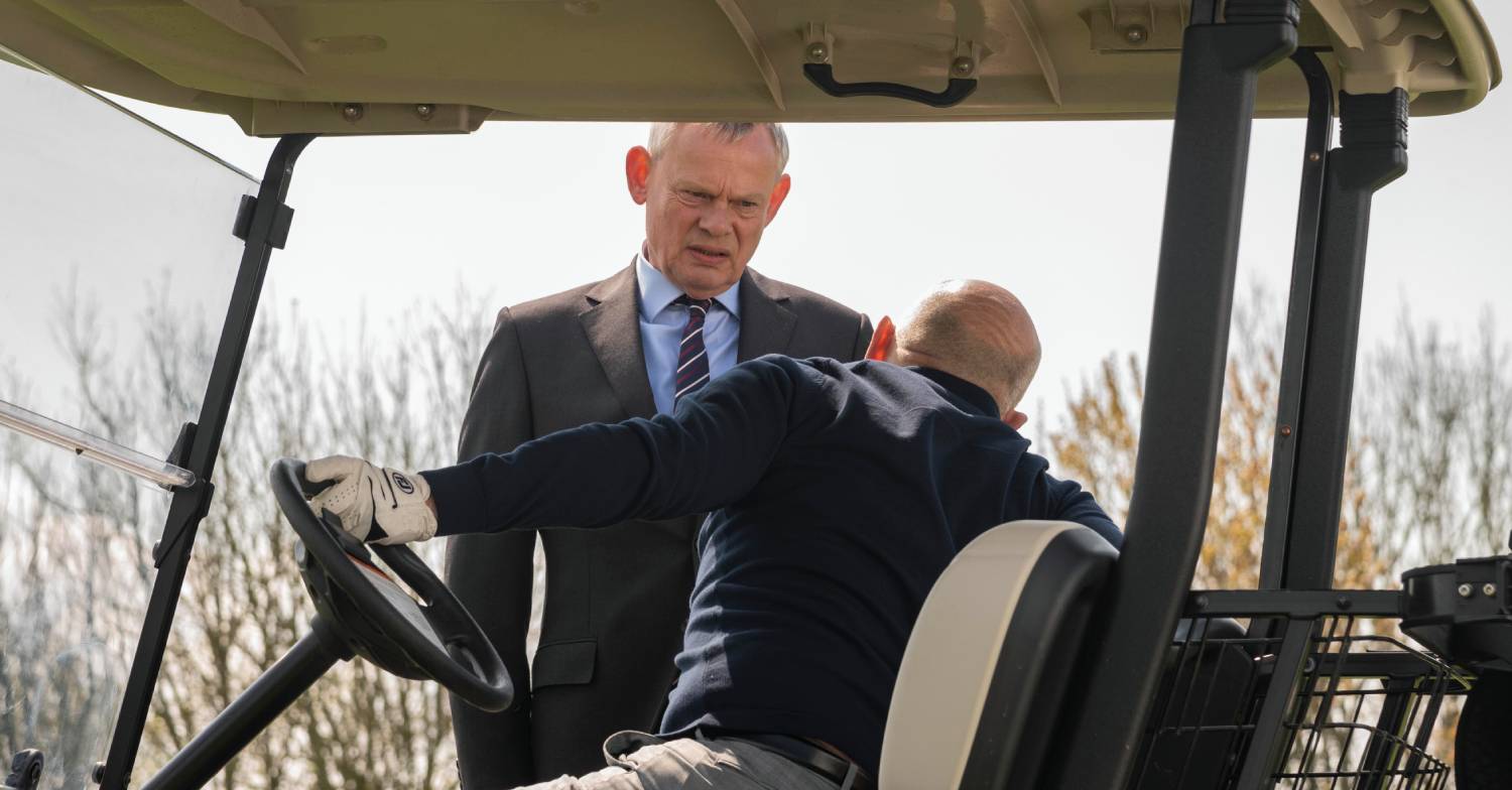 Doc Martin star Martin Clunes listens to Vincent Franklin as Chris Parsons in the new series