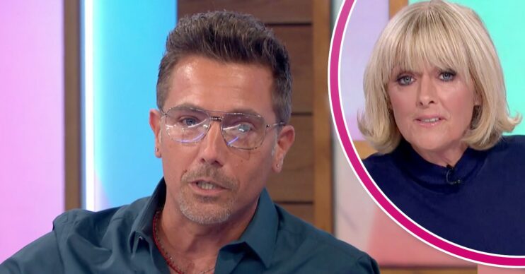 Gino D'Acampo on Loose Women. In smaller picture to the right, Jane Moore on Loose Women today and Jane Moore