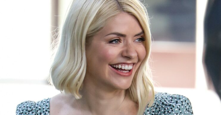 Holly Willoughby smiling while filming This Morning on This Morning