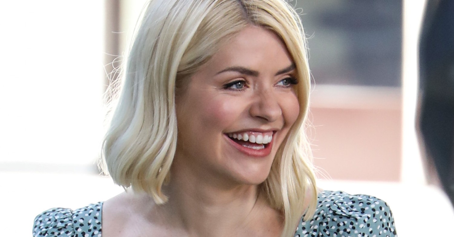 Holly Willoughby smiling while filming This Morning on This Morning
