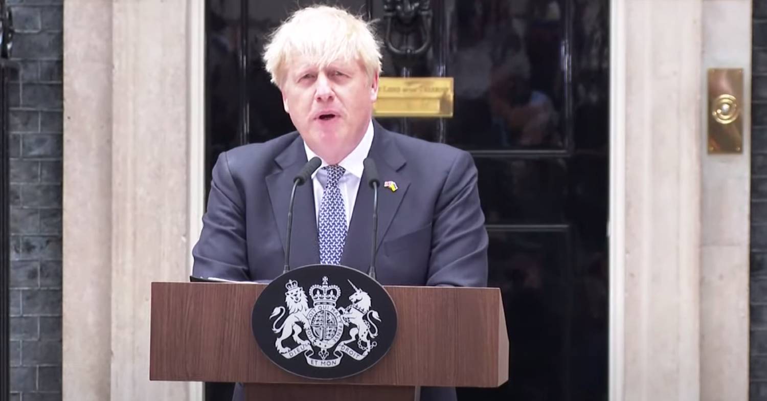 Boris Johnson doing a speech outside Downing Street