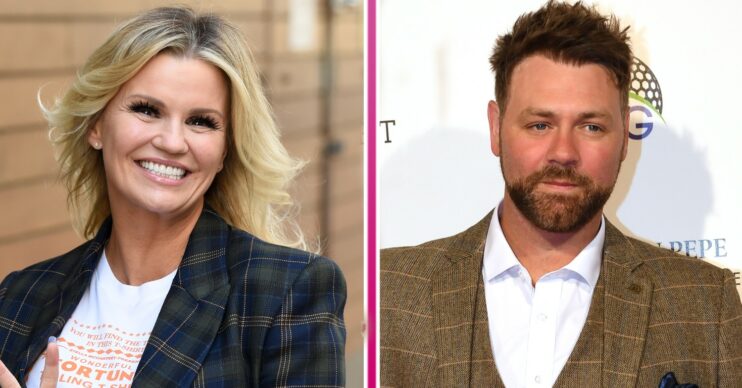 On the left, a picture of Kerry Katona smiling at camera. Split by pink line. On the right, a picture of Brian McFadden