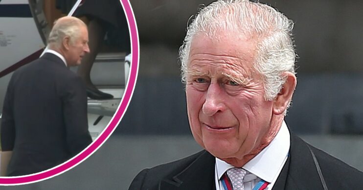 King Charles at Aberdeen airport and Charles during royal service