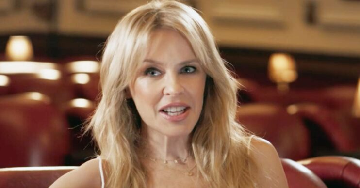Kylie Minogue speaks to the camera