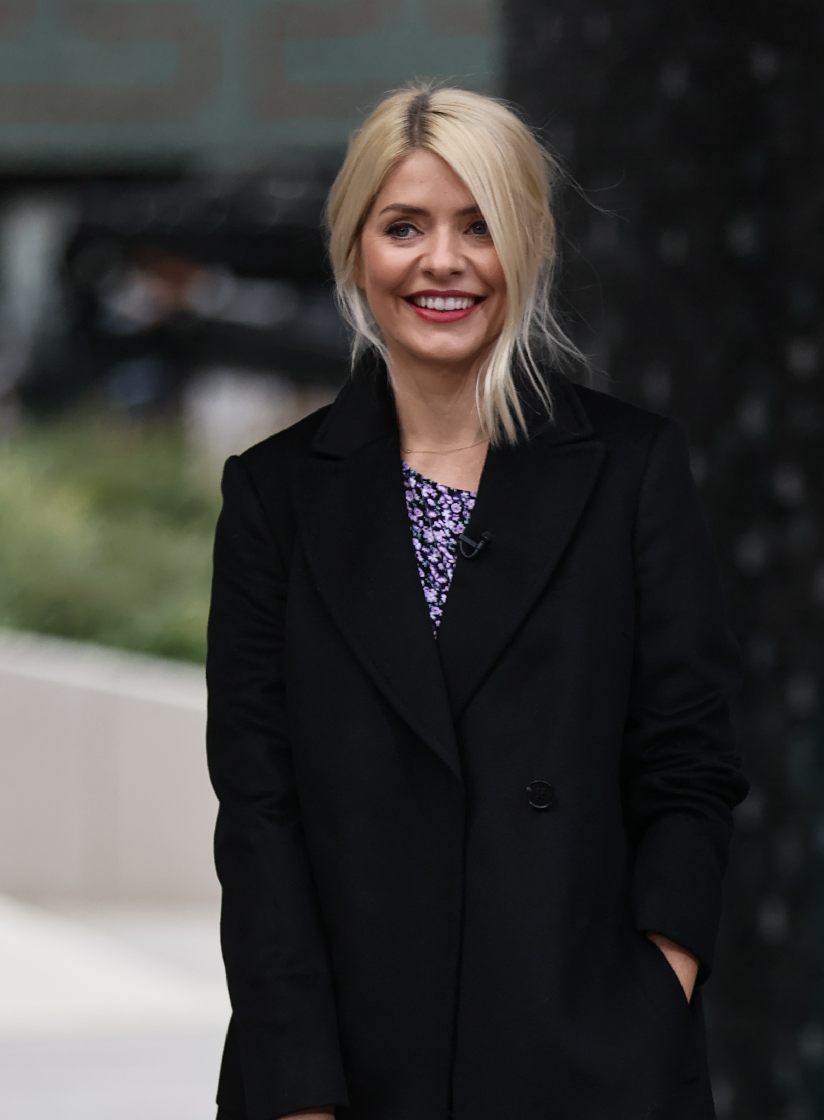 This Morning's Holly Willoughby in a black coat