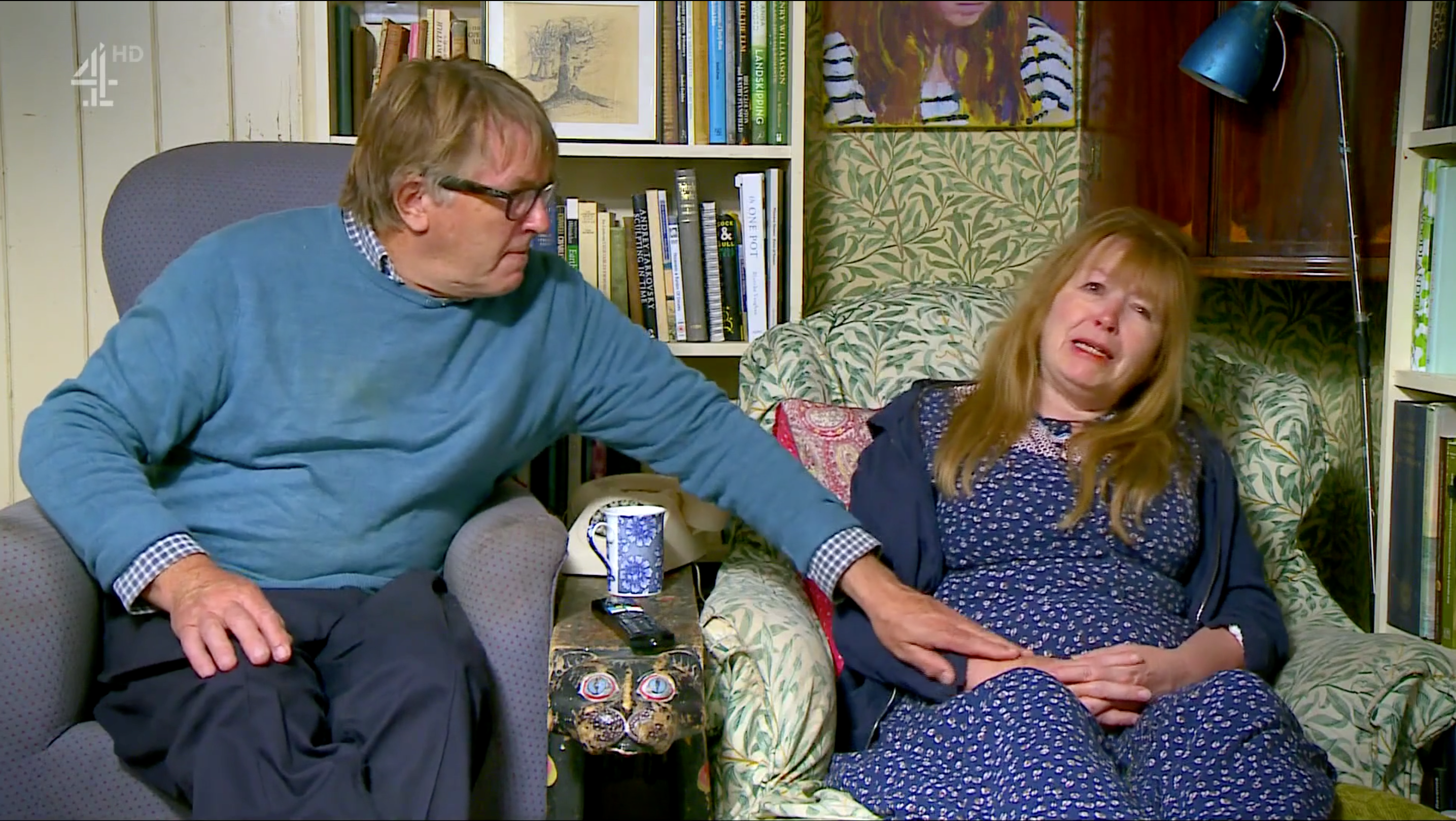 Giles reaches over to Mary on Gogglebox