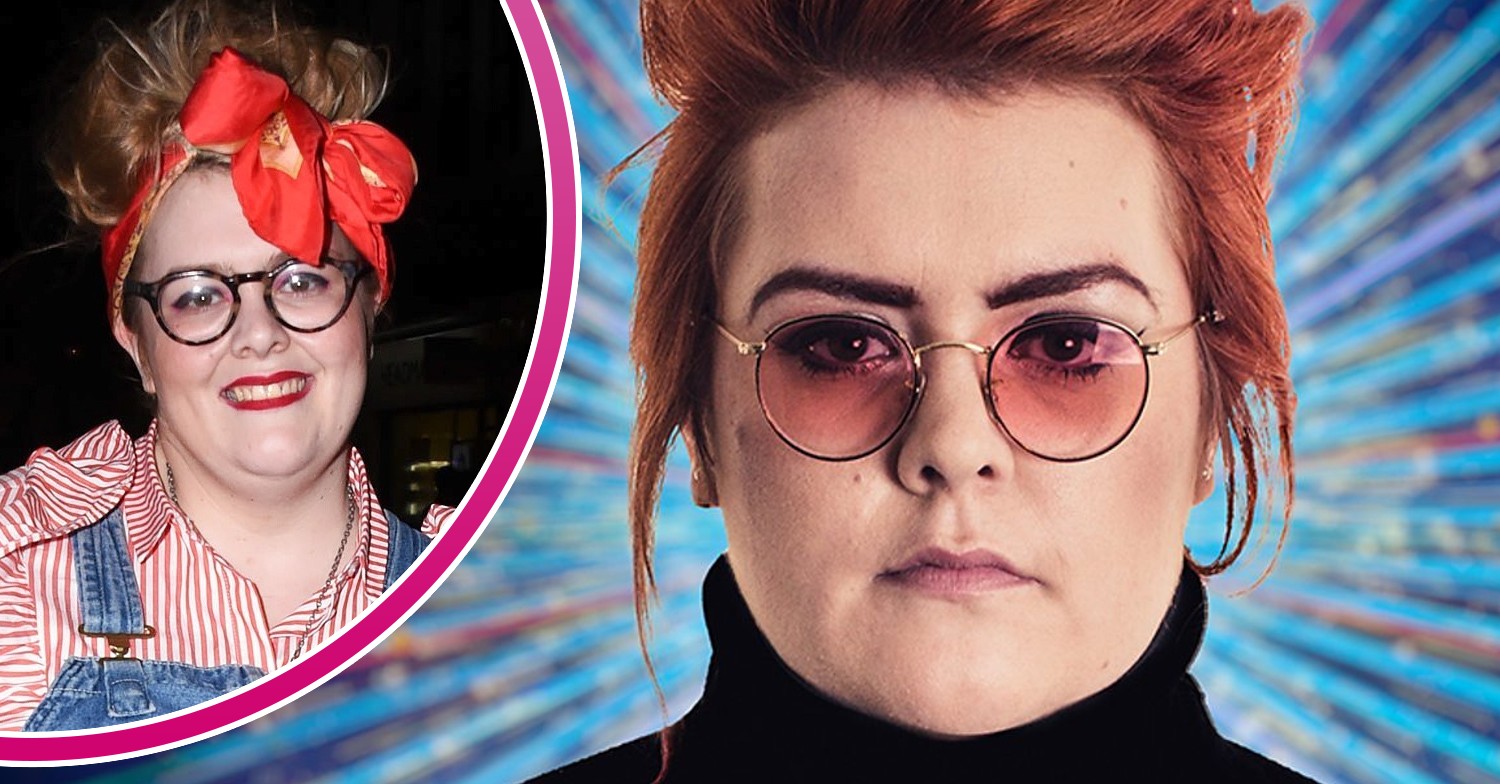 Jayde Adams in pink glasses for Strictly promo