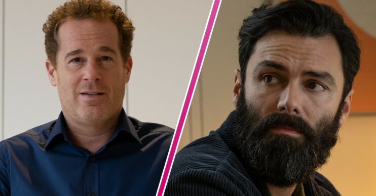 Adam James and Aidan Turner in character for The Suspect
