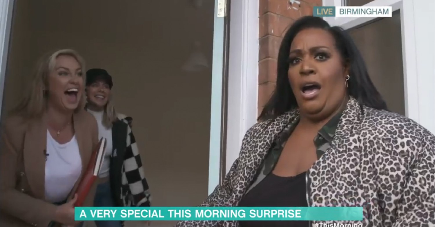 Alison Hammond being surprised by Josie Gibson and Katie Lawler on This Morning today