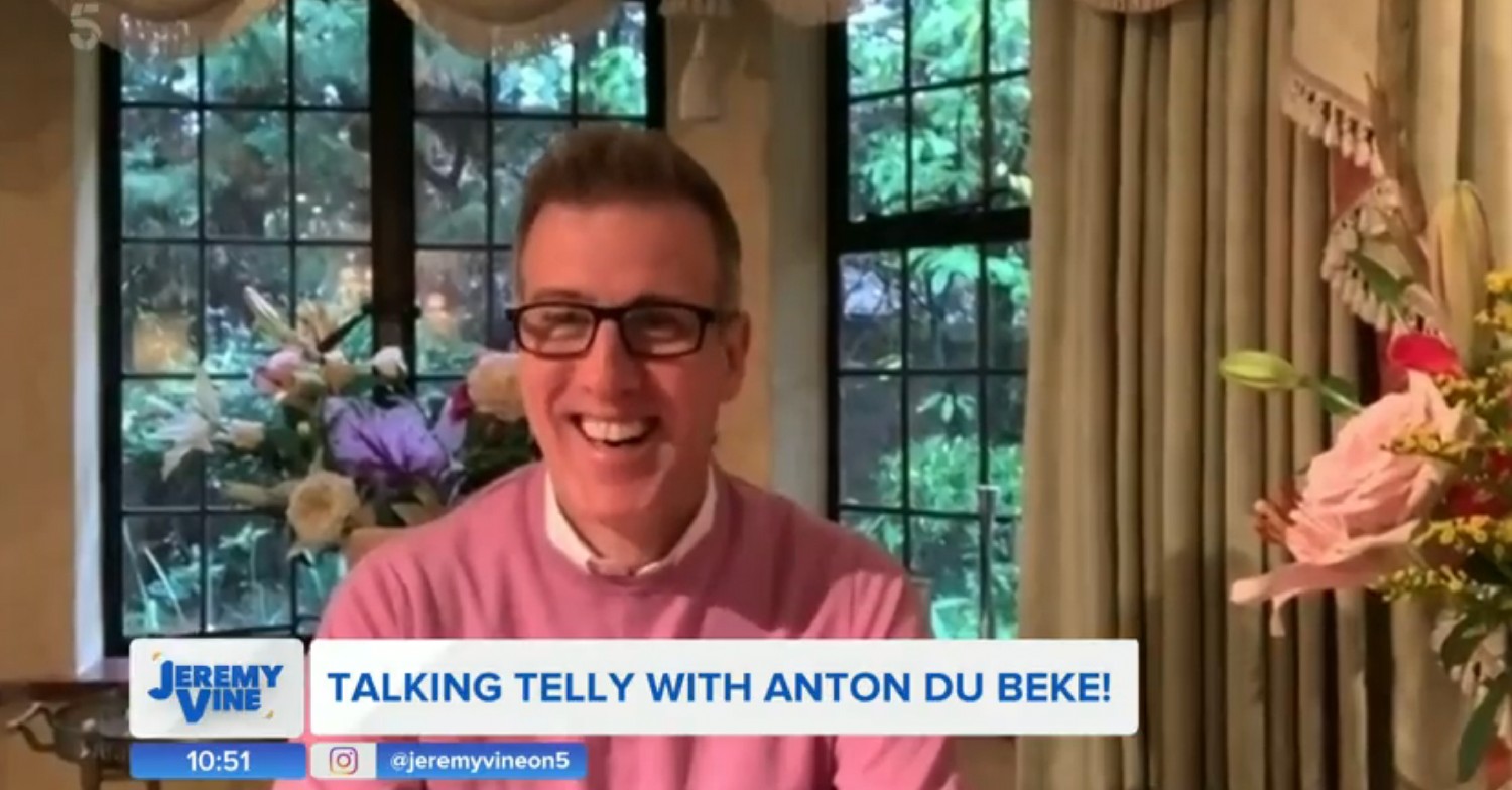 Anton Du Beke laughing on video call on the Jeremy Vine Show