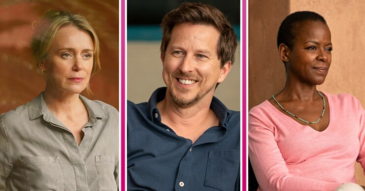 Keeley Hawes, Lee Ingleby and Josette Simon smiling in Crossfire