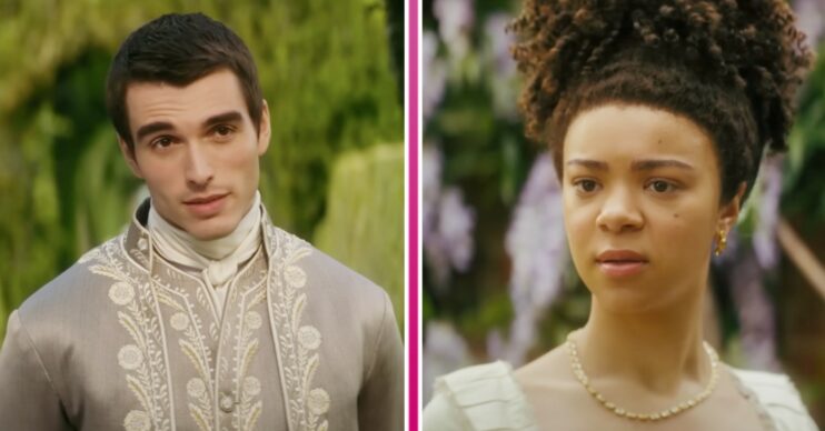 Corey Mylchreest and India Amarteifio playing young King George and Queen Charlotte in Queen Charlotte: A Bridgerton Story