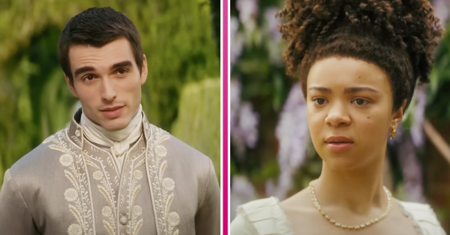 Corey Mylchreest and India Amarteifio playing young King George and Queen Charlotte in Queen Charlotte: A Bridgerton Story