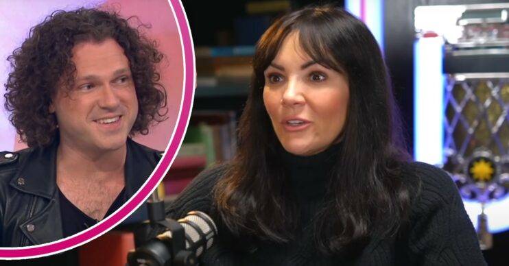 Jack McManus smiling, Martine McCutcheon speaking on a podcast