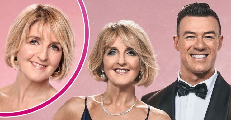 Kaye Adams and Kai Widdrington smiling in Strictly promo photo