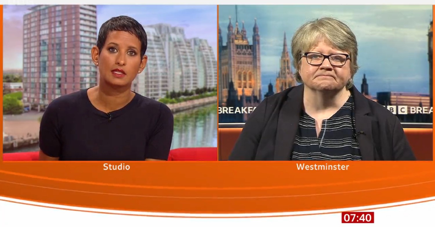 Naga Munchetty, Therese Coffey on BBC Breakfast today