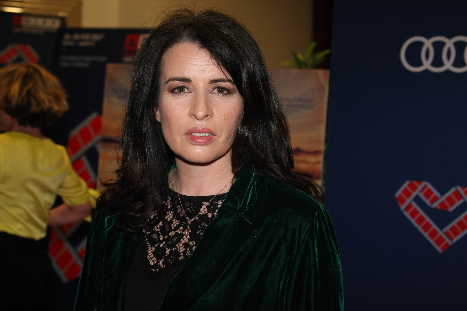 Susan Lynch wearing a black dress
