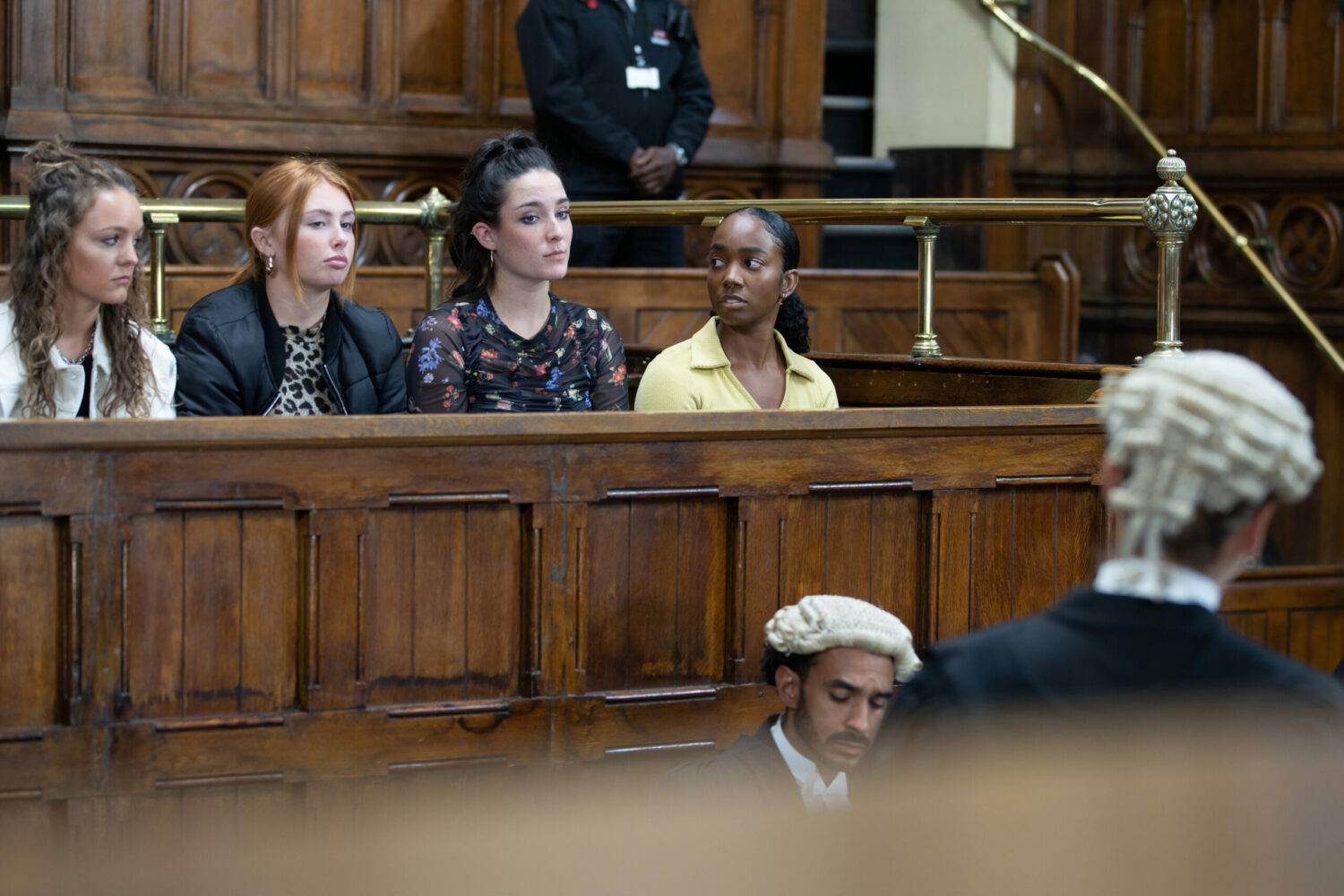 Naomi and friends in court after the attack on Nicola