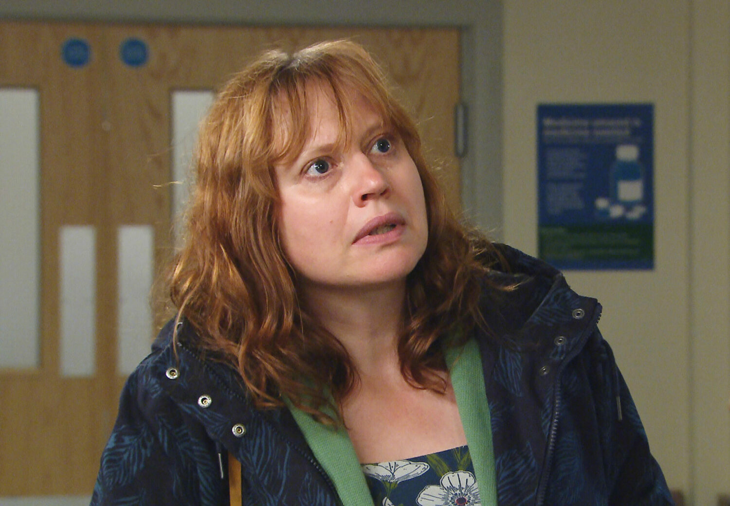 Emmerdale Lydia looking worried at the hospital