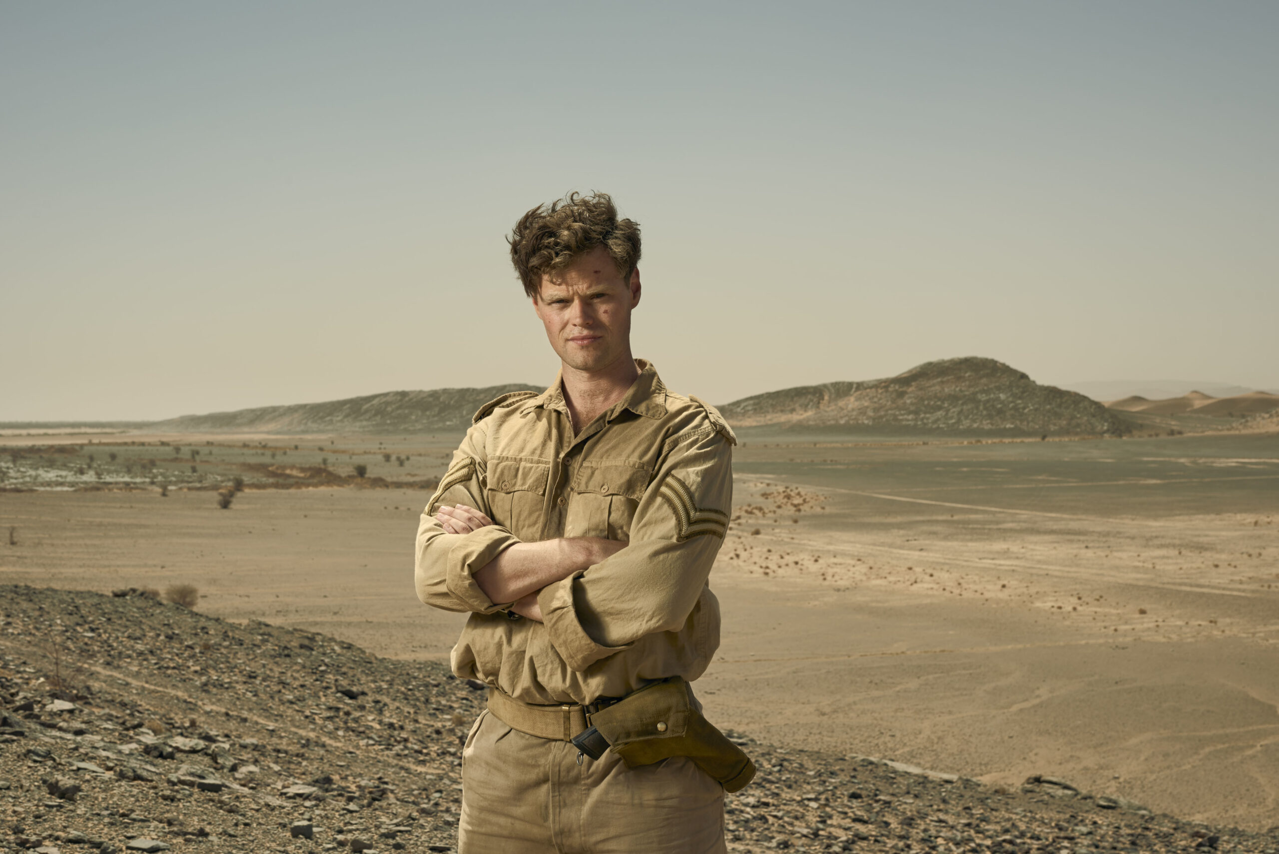 Bobby Schofield in character as Dave Kershaw in SAS Rogue Heroes