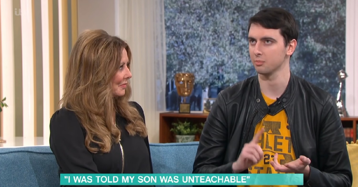 Carol Vorderman looking at her son who is talking on This Morning