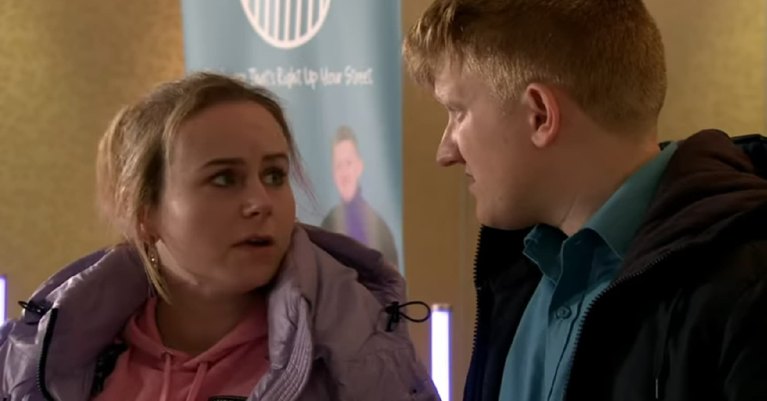 Coronation Street Gemma and Ches at the Freshco campaign
