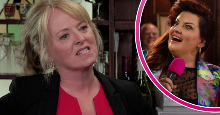 Coronation Street Jenny looking furious and Glenda looking happy