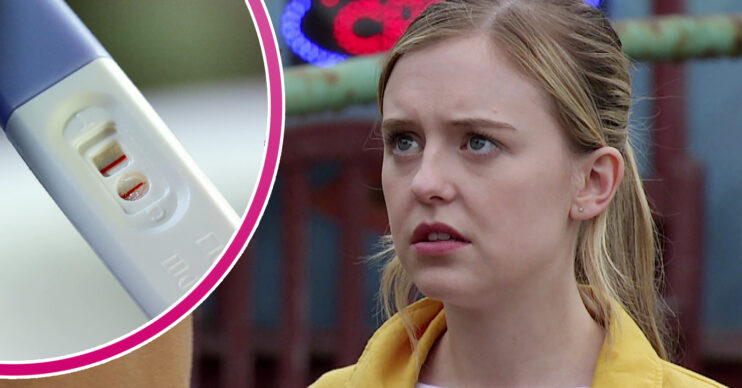 Coronation Street positive pregnancy test and Summer looking shocked