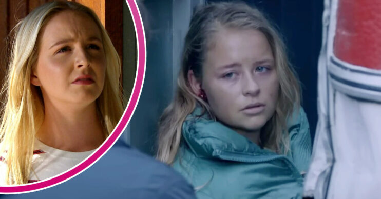 Emmerdale Belle looking concerned and Liv dying